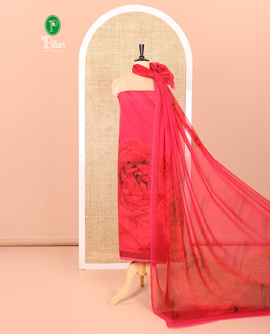 Orange Material Chudidar Set, Elegantly Decked with Elegant Rose-Theme Abstract Print on Its Italian Crepe Top, Subtly Made Italian Crepe Bottom, and Georgette Dupatta of Rose Print