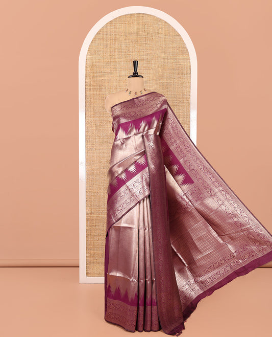 Wine Litchi Saree Features Tissue-Zari Weave, a Temple Kodi Visiry Border, Grand Pallu and a Matching Blouse