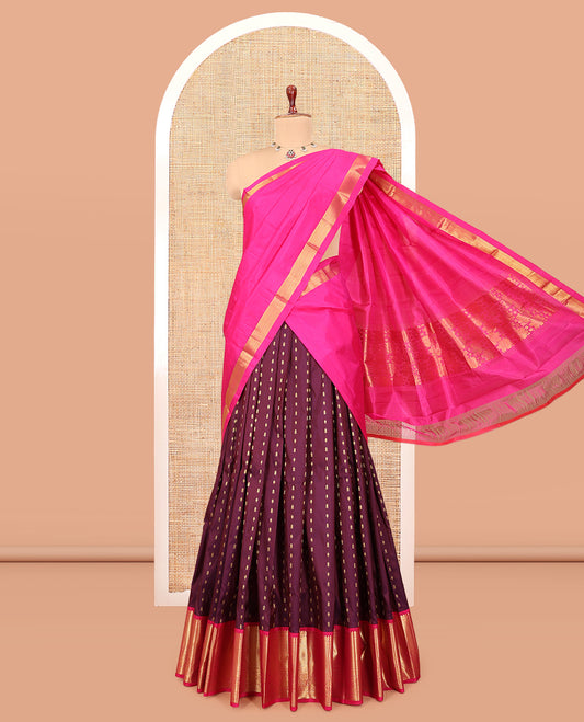 Wine Pure Silk Half Saree