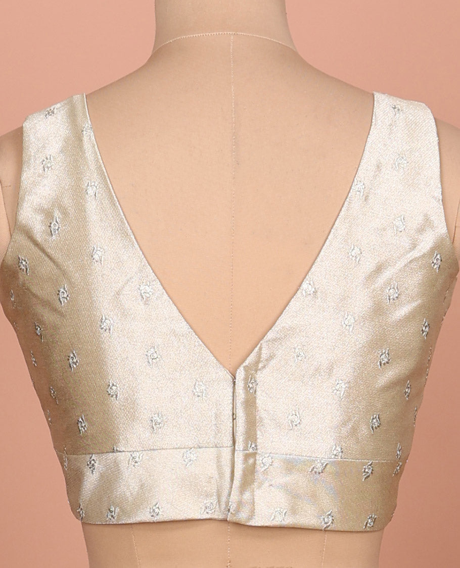 Light gold embroidered buttas front-back V-neck sleeveless readymade blouse