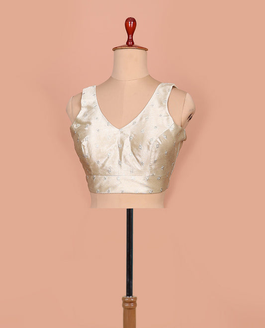 Light gold embroidered buttas front-back V-neck sleeveless readymade blouse