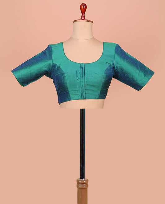 Green Plain Readymade Blouse Featuring a Front Round-Neck, Back Round-Neck, and Elbow Sleeves