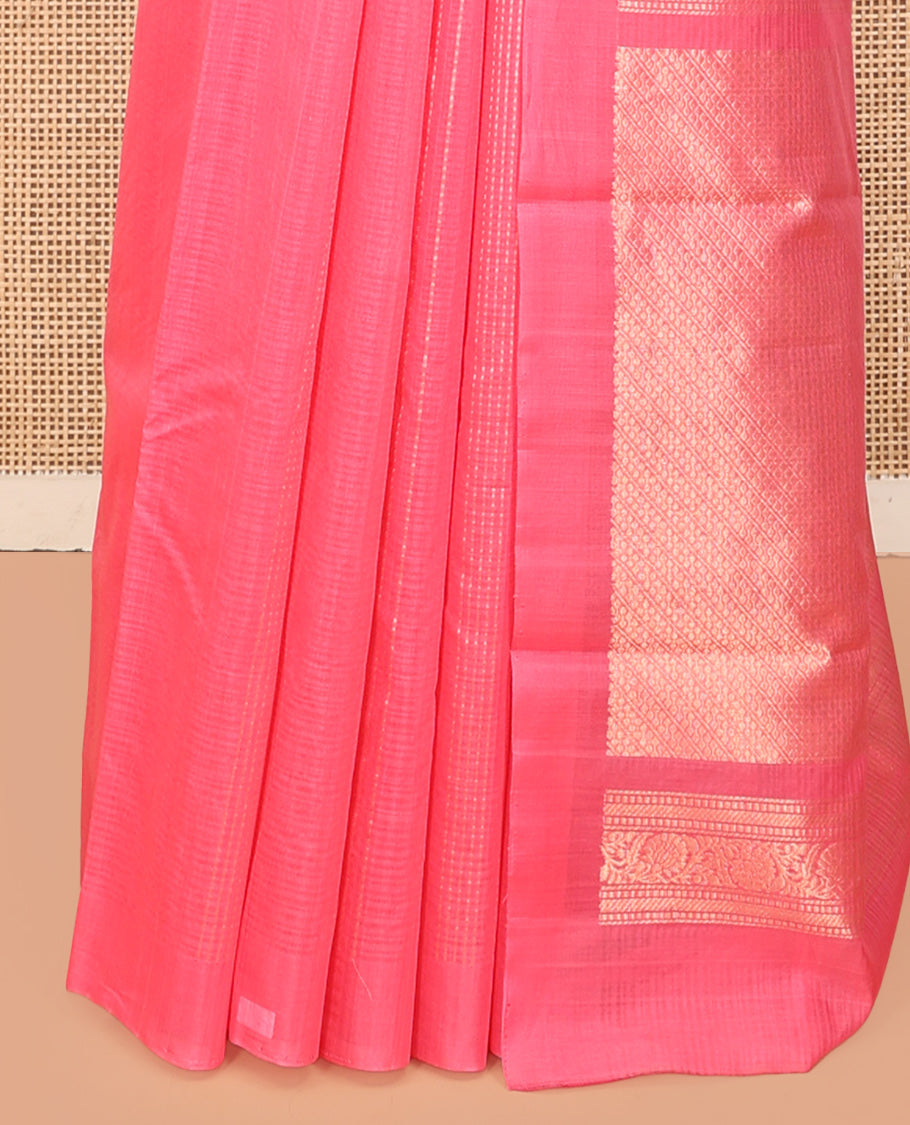 Borderless Pink Silk Cotton Saree, Adorned with Zari Buttas and Stripes, Grand Pallu, and a Matching Blouse