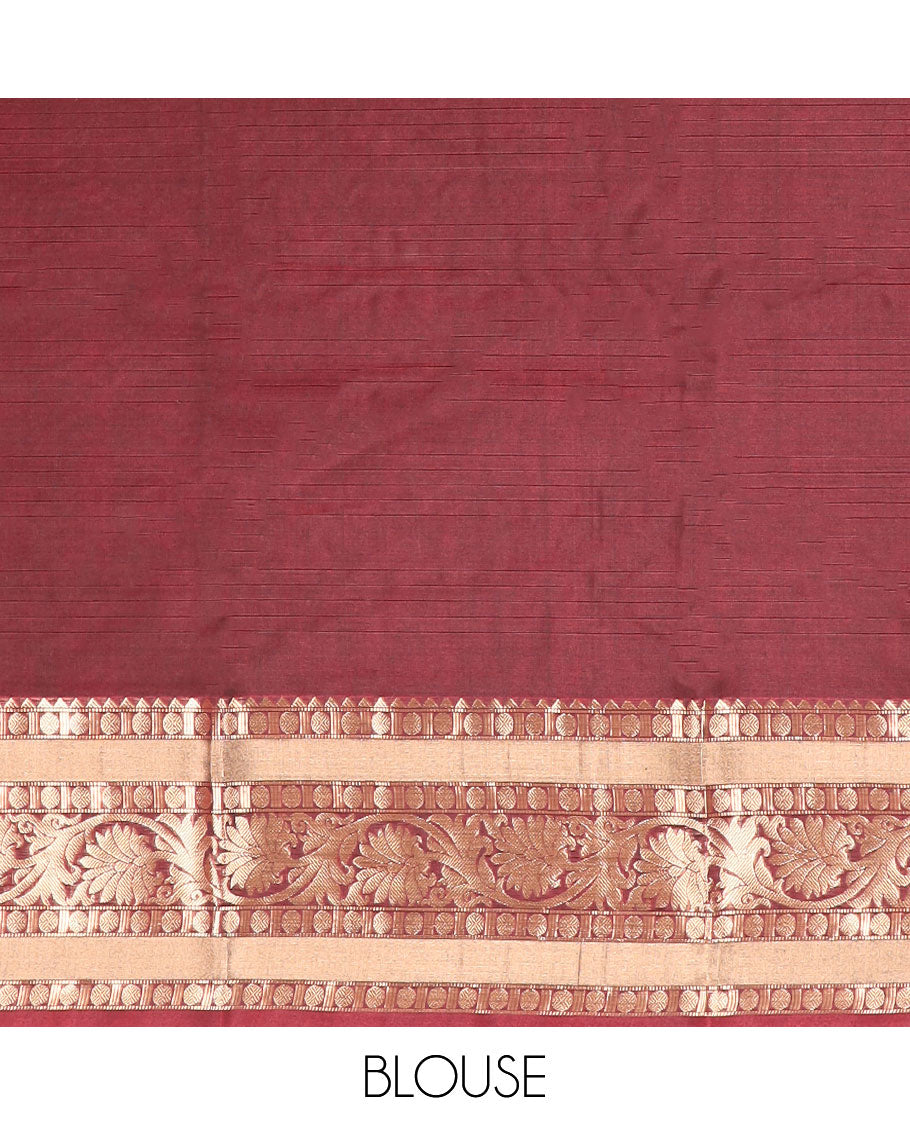 Green floral motifs silk cotton saree with contrast intricate zari design border & paisley design pallu