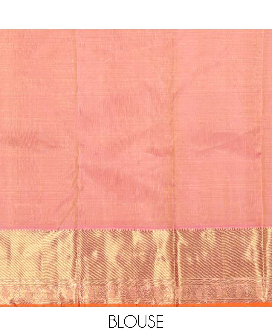 Red jacquard silk saree, contrast border of rekku, zari stripes, banaras, and manga designs, and jaal pallu