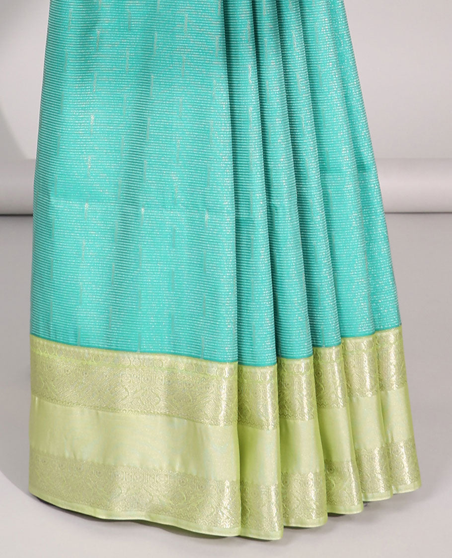 Green motifs semi-silk soft saree with contrast zari border & intricate design pallu