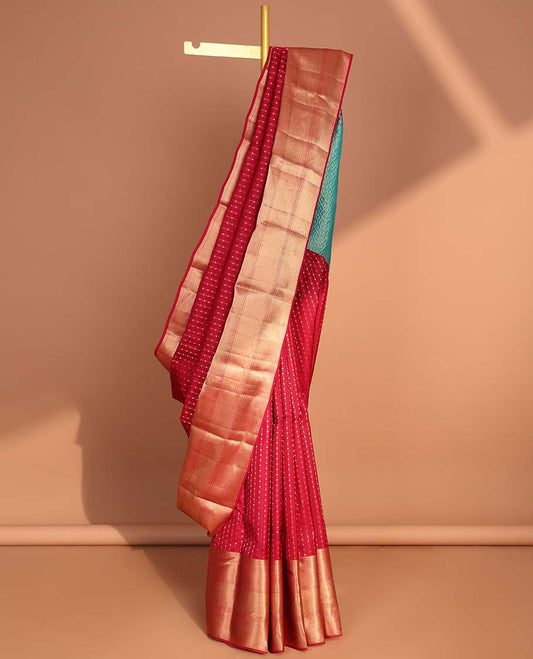 Red small buttas vasundhara elite silk saree with self intricate zari design border & pallu of argyle design