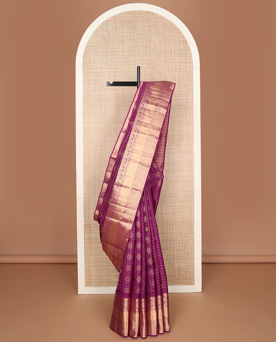 Wine color zari design vasundhara elite silk saree, zari border of temple, kathir, poo chakram, diamond & paiyadi kann design & jaal design pallu