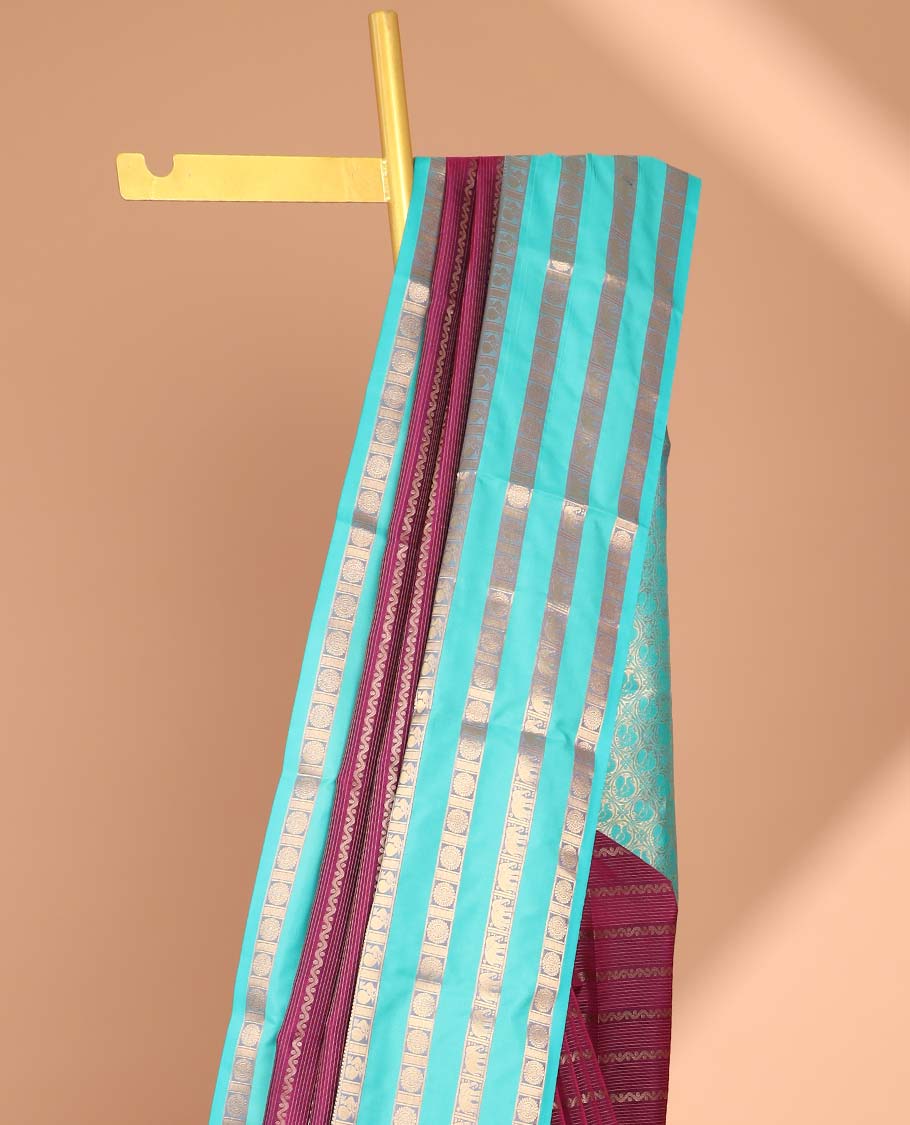 Red striped zari design vasundhara silk mix saree with contrast zari design border & floral jaal design pallu
