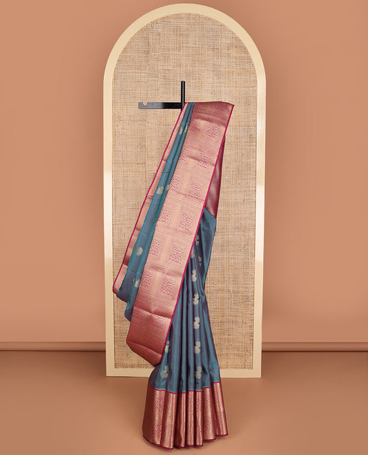 Grey buttas vasundhara elite silk saree with contrast intricate zari design border & geometric design pallu