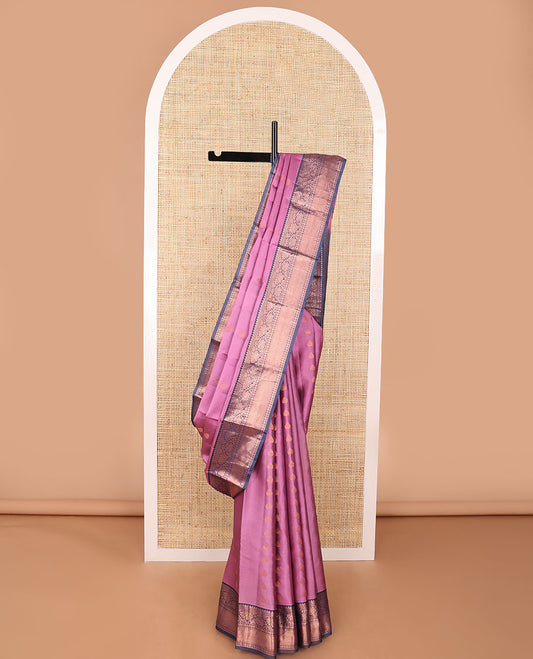 Purple floral buttas vasundhara elite silk saree with contrast intricate zari design border & geometric design pallu