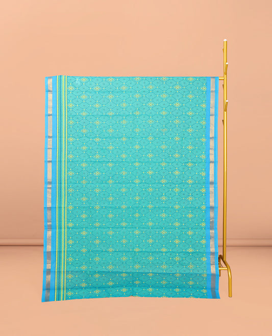 Blue Chirala Cotton Saree, Adorned with an Argyle Design, a Zari Border, Contrast Peacock Pallu, and a Contrast Blouse