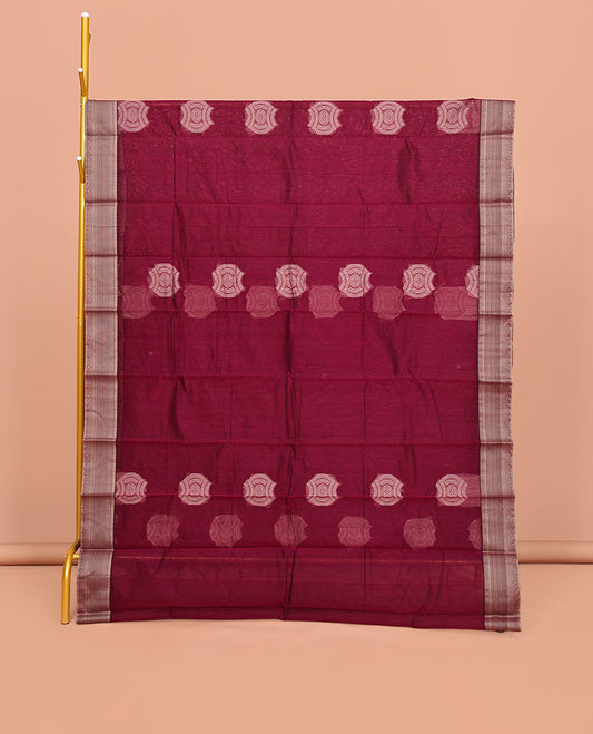 Red Semi-Silk Cotton Saree, Delicately Designed with Buttas All Over Its Body, Subtle Traditional Design Self-Border, Intricately Designed Pallu, and Paired with a Matching Blouse
