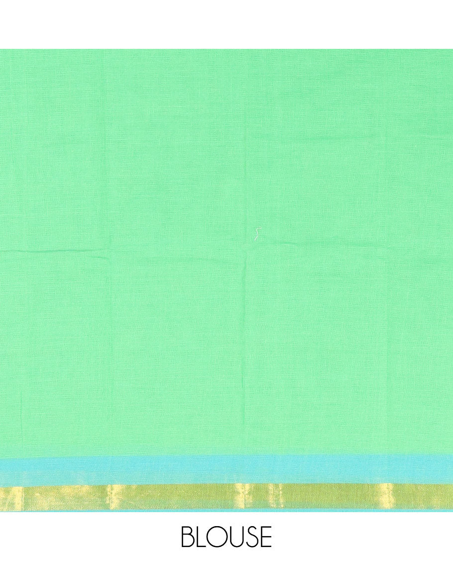Blue Chirala Cotton Saree, Adorned with an Argyle Design, a Zari Border, Contrast Peacock Pallu, and a Contrast Blouse