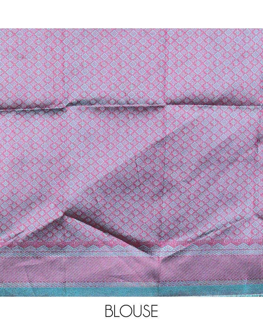 Blue art silk half-saree, buttas, and chevron design with traditional motifs border skirt, brocade blouse, traditional motifs thread woven dhavani, and detachable belt