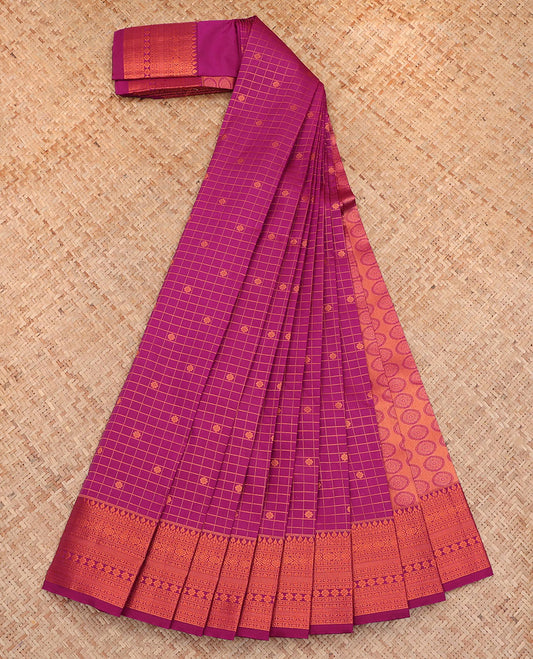 Pink Budget Silk Saree, Bedecked with Zari Buttas and Checks All Over Its Body, Highlighted by a Traditional Zari Design Border, Grand Pallu, and Paired with a Matching Blouse