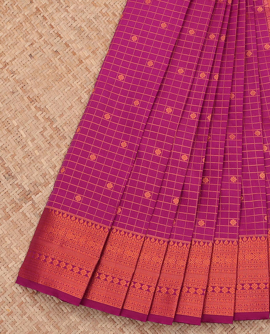 Pink Budget Silk Saree, Bedecked with Zari Buttas and Checks All Over Its Body, Highlighted by a Traditional Zari Design Border, Grand Pallu, and Paired with a Matching Blouse