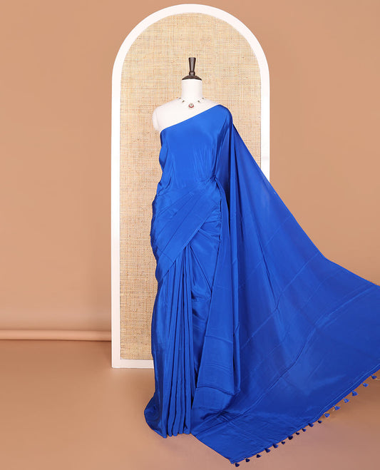 Borderless blue kamala silk saree with floral printed blouse
