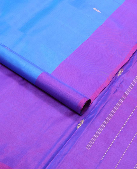 Blue floral design kancheepuram silk saree with contrast border of paisley design & floral design pallu