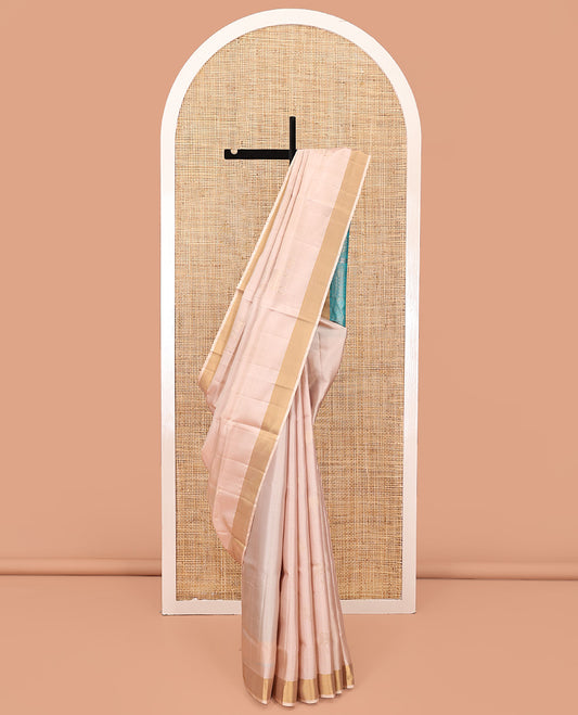 Pink Mayuri Soft Silk Saree, Sparsely Woven with Deer Buttas All Over the Body, Highlighted by Zari Bavanji Border, Complemented by Contrast Intricately Designed Pallu, and Paired with a Contrast Blouse