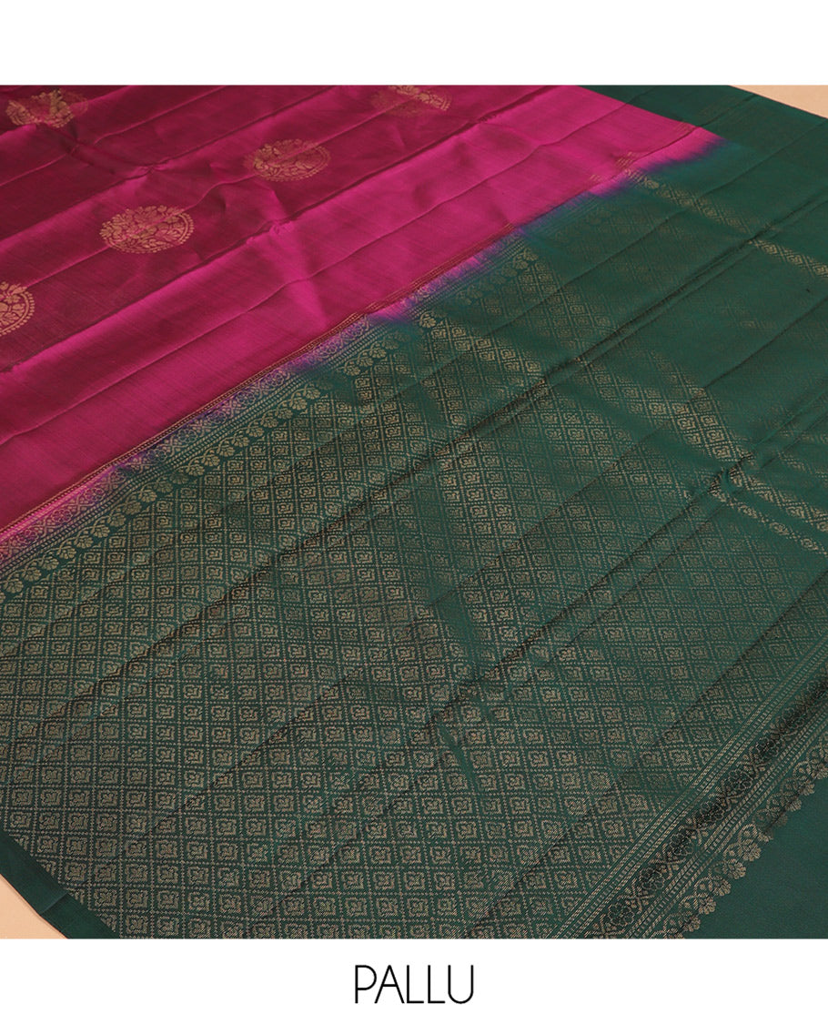 Wine Mayuri Lite Silk Mix Saree, Sparsely Woven with Buttas, Contrast Zari Motif Border, Grand Jaal Pallu, and a Contrast Blouse