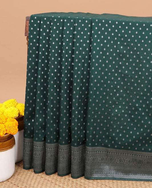 Bottle green zari small butta candy crush georgette saree with zari jacquard border & weaving rich pallu along with plain blouse