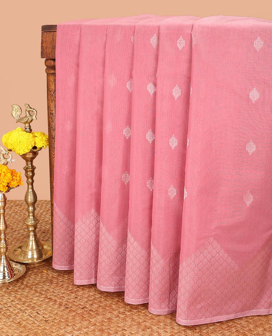 Onion pink copper zari buttas silk cotton saree with temple border & rich pallu along with plain blouse
