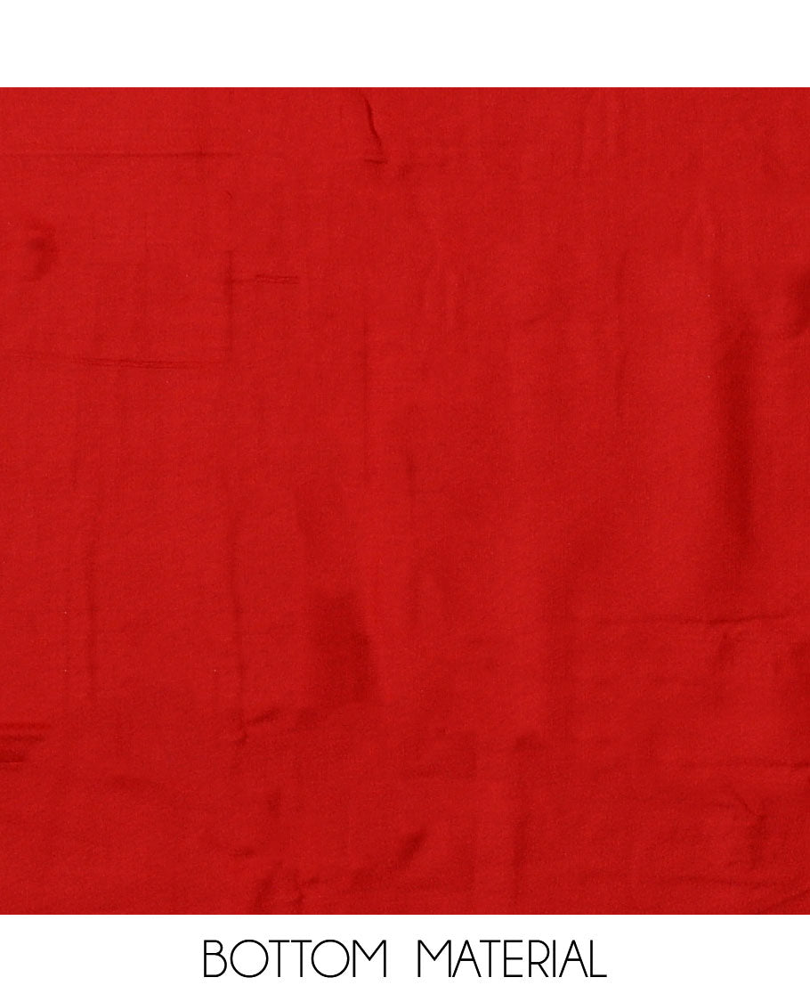 Green material chudidar set, ikkat buttas with neck patch embroidered top, contrast plain bottom, and block printed dupatta