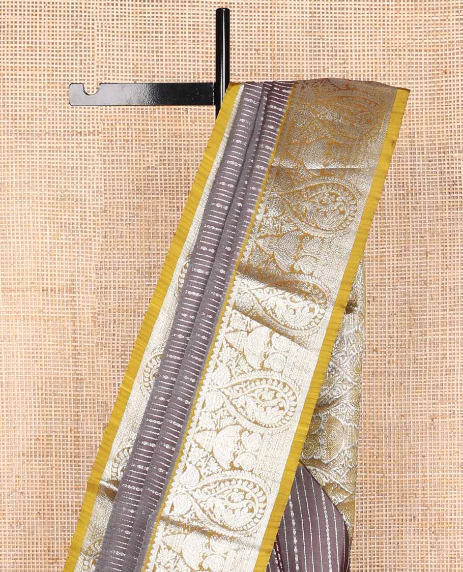 Grey striped design venkatagiri silk saree with contrast zari design pallu & ogee design pallu