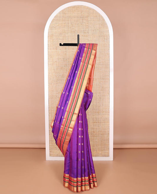 Purple mayil buttas vasundhara elite silk saree with contrast intricate zari design border & floral jaal pallu