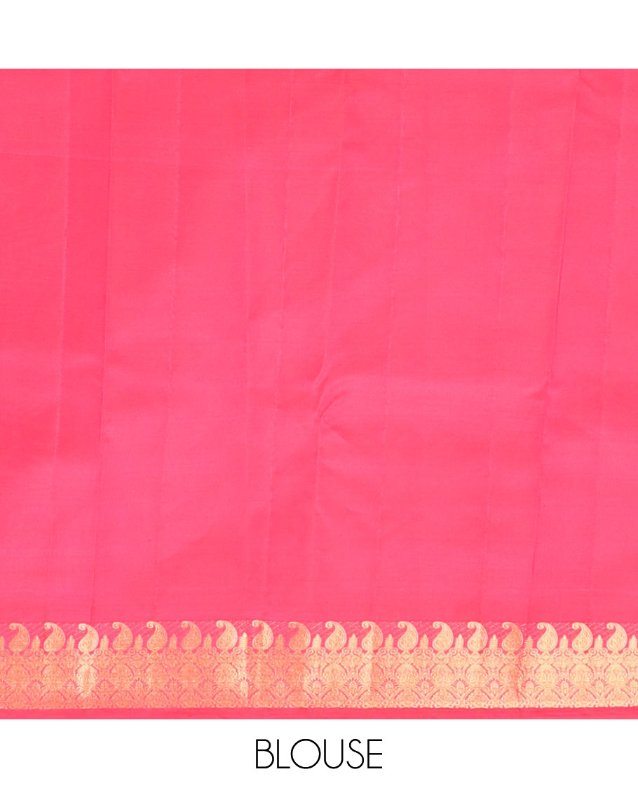 Dark pink zari buttas Vasundhara silk mix saree, zari border of manga mokku, diamond & scallop design & pallu of chakram designs
