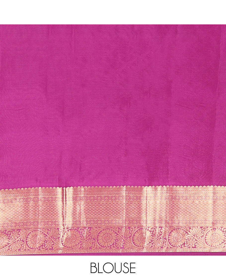 Pink Vasundhara Lite-Silk Mix Saree Embellished with Zari Buttas, Complemented with a Contrast Border Featuring Thilakam, Muthu, Neli, Jaal, Kamalam, and Kodi Visiry Designs, Elevated with Pallu of Intricate Designs, and a Contrast Blouse