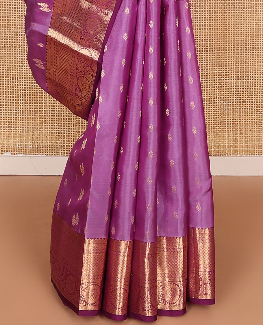 Pink Vasundhara Lite-Silk Mix Saree Embellished with Zari Buttas, Complemented with a Contrast Border Featuring Thilakam, Muthu, Neli, Jaal, Kamalam, and Kodi Visiry Designs, Elevated with Pallu of Intricate Designs, and a Contrast Blouse