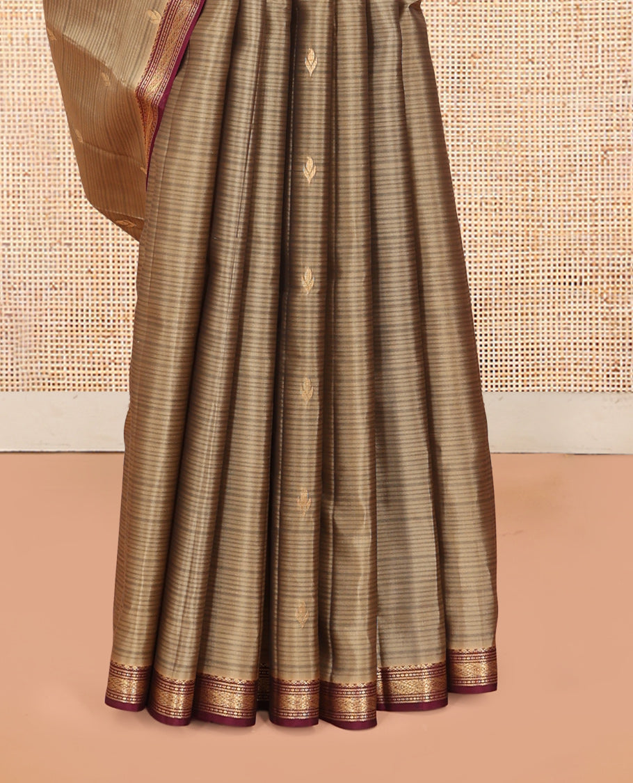 Brown Buttas Vasundhara Lite Silkmix Saree, Contrast Jaal Border, Traditional Kanchi Pallu, Contrast Blouse