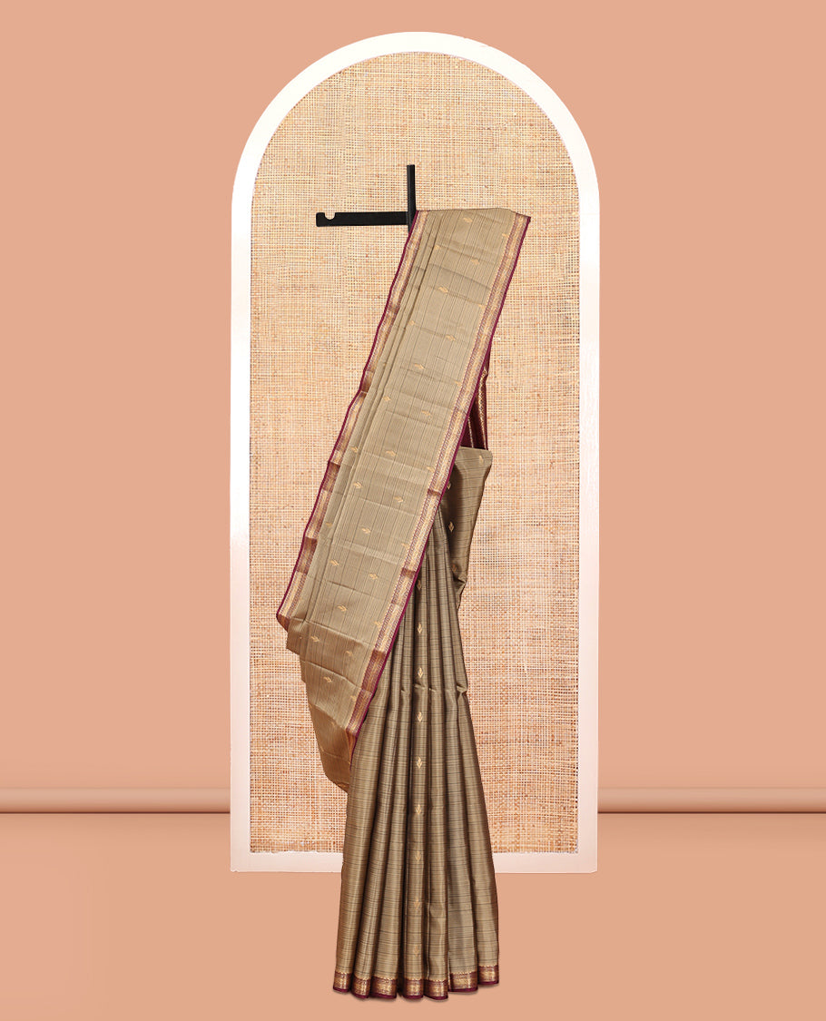 Brown Buttas Vasundhara Lite Silkmix Saree, Contrast Jaal Border, Traditional Kanchi Pallu, Contrast Blouse