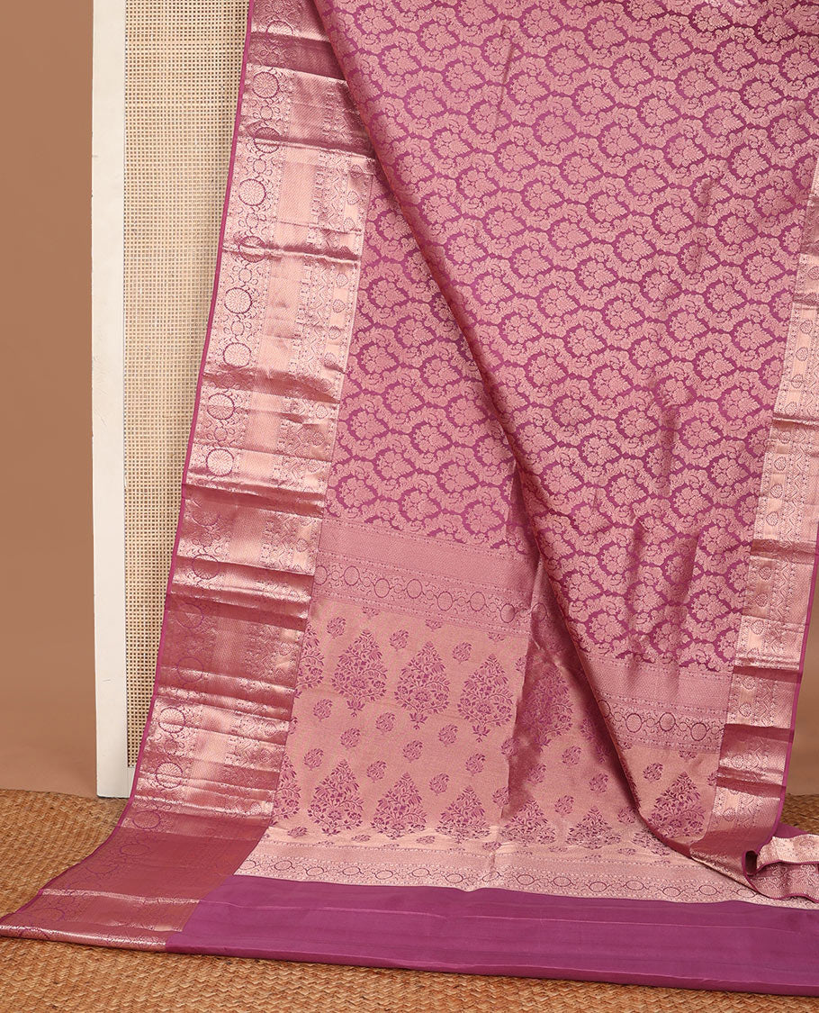 Onion pink jacquard wedding silk saree, zari border of manga,muthu,jaal & kodi visiry & floral design pallu