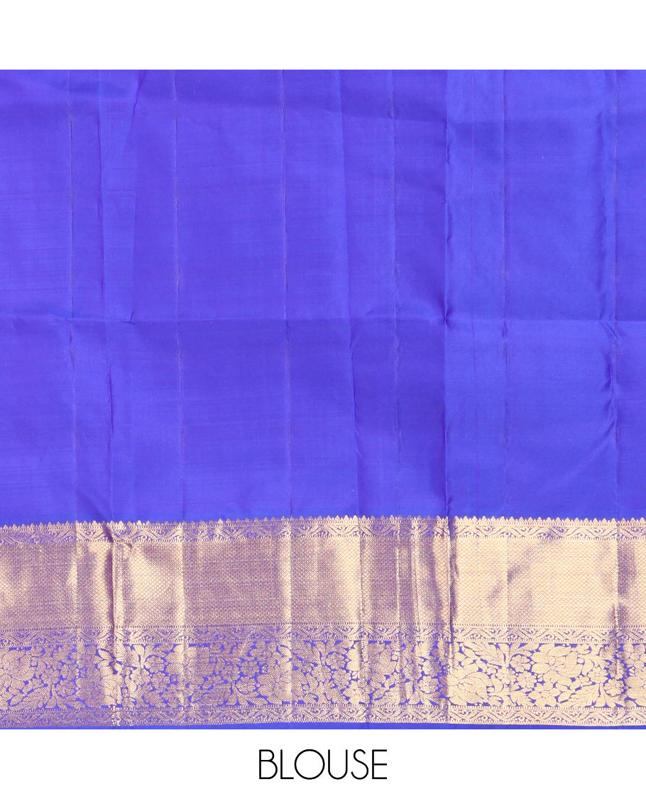 M.s Blue Vasundhara Silk Saree Features Zari Butta Enclosed Checks, a Zari Border of Mayil Kann and Kodi Visiry, Jaal Pallu, and Comes with a Matching Blouse