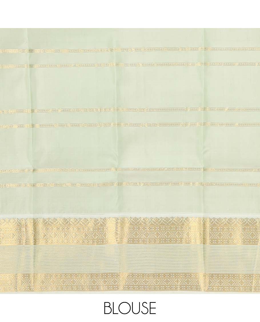 Turquoise blue zari design silk saree, contrast traditional motifs steeped zari border, and zari-rich jaal pallu