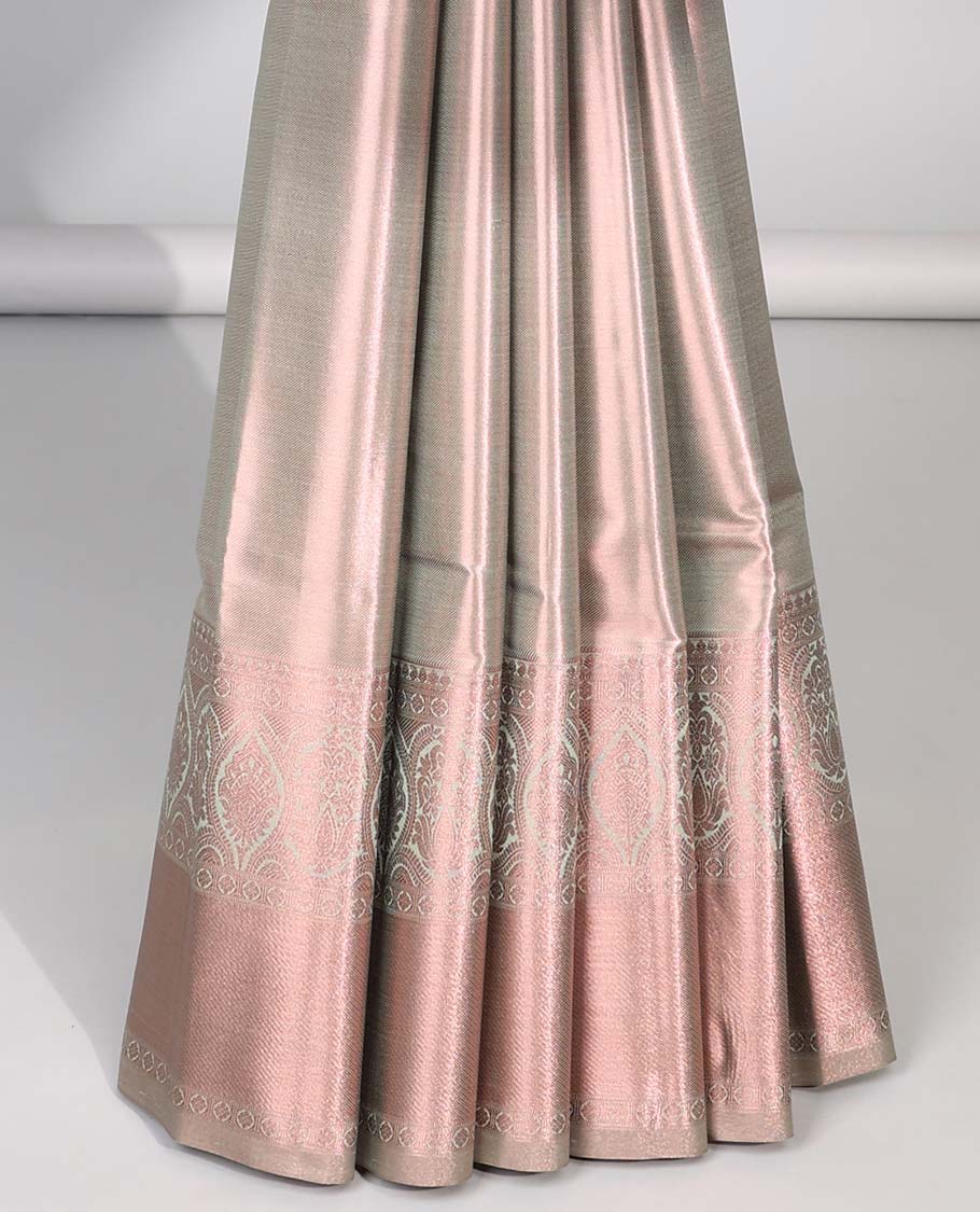 Green tissue saree with self zari design border & intricate zari design pallu