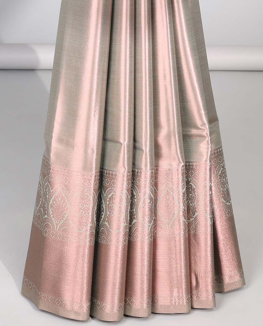 Grey budget silk saree with self zari design border & intricate zari design pallu