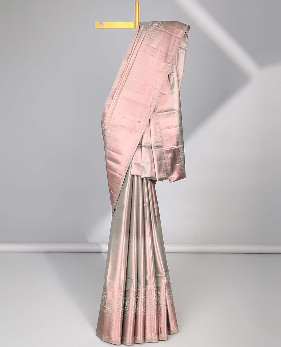 Grey budget silk saree with self zari design border & intricate zari design pallu