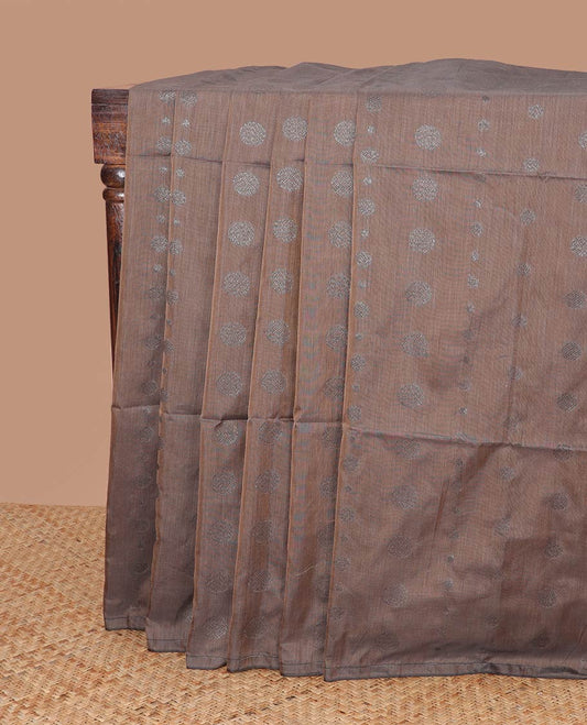 Borderless brown floral design semi silk saree with geometric design pallu