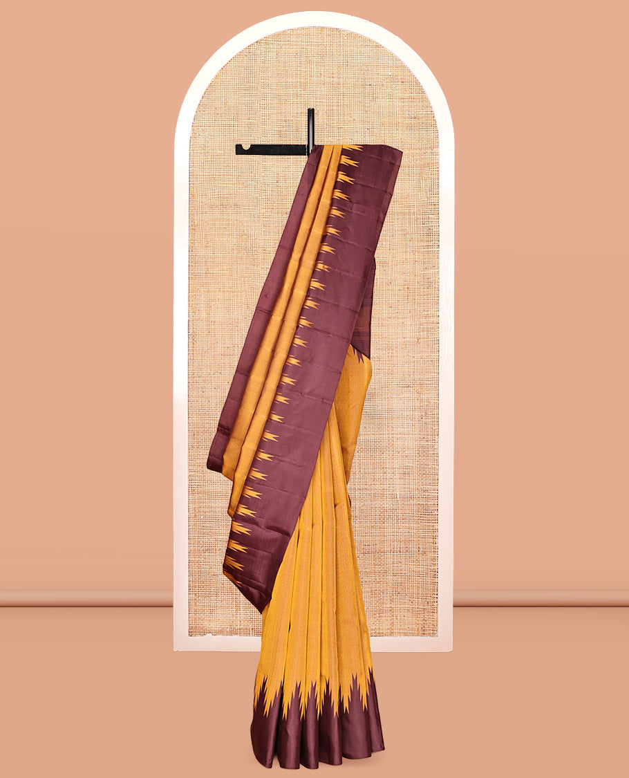 Mustard Golden-Chocolate Brown Plain Vasundhara Silk Saree