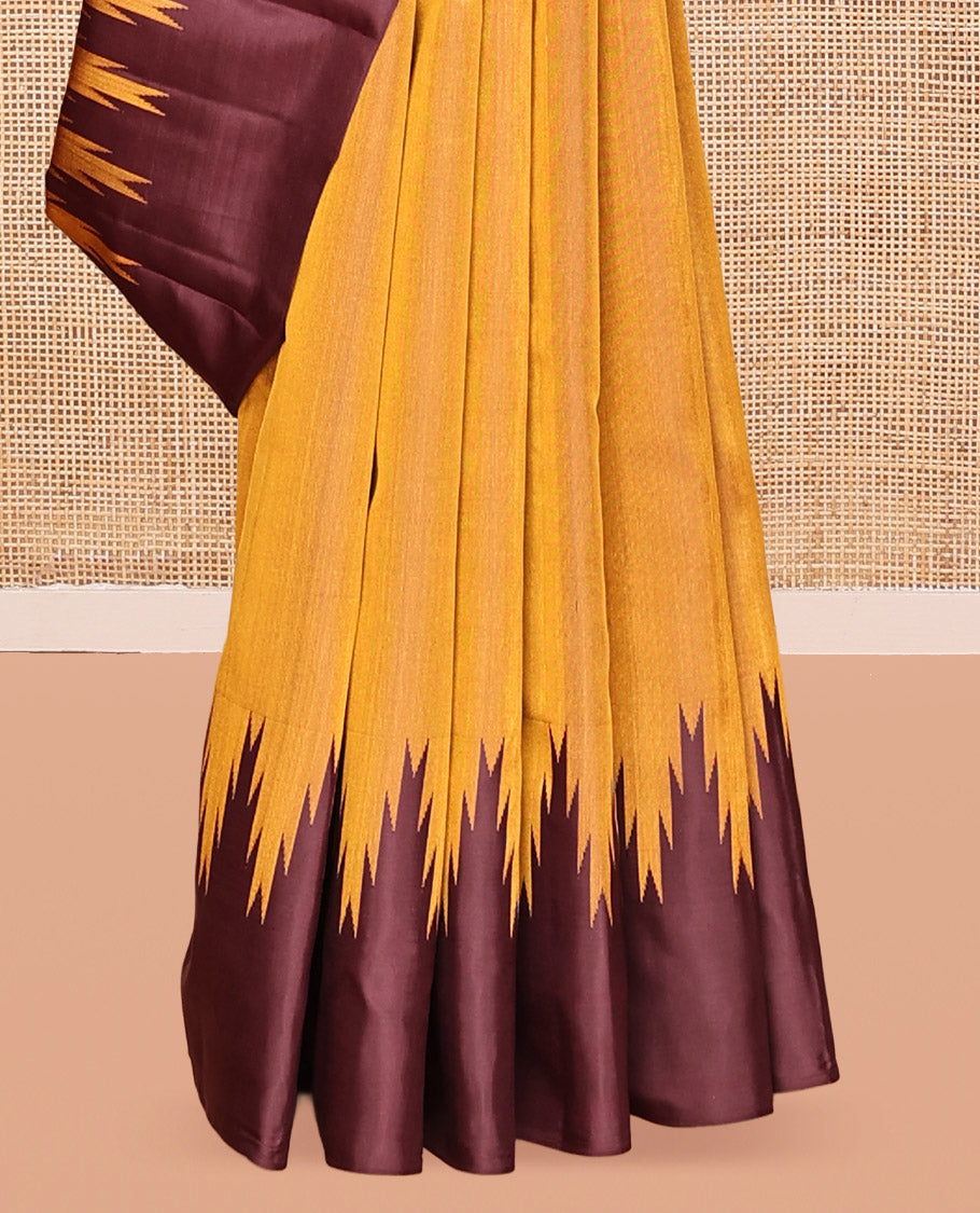 Mustard Golden-Chocolate Brown Plain Vasundhara Silk Saree
