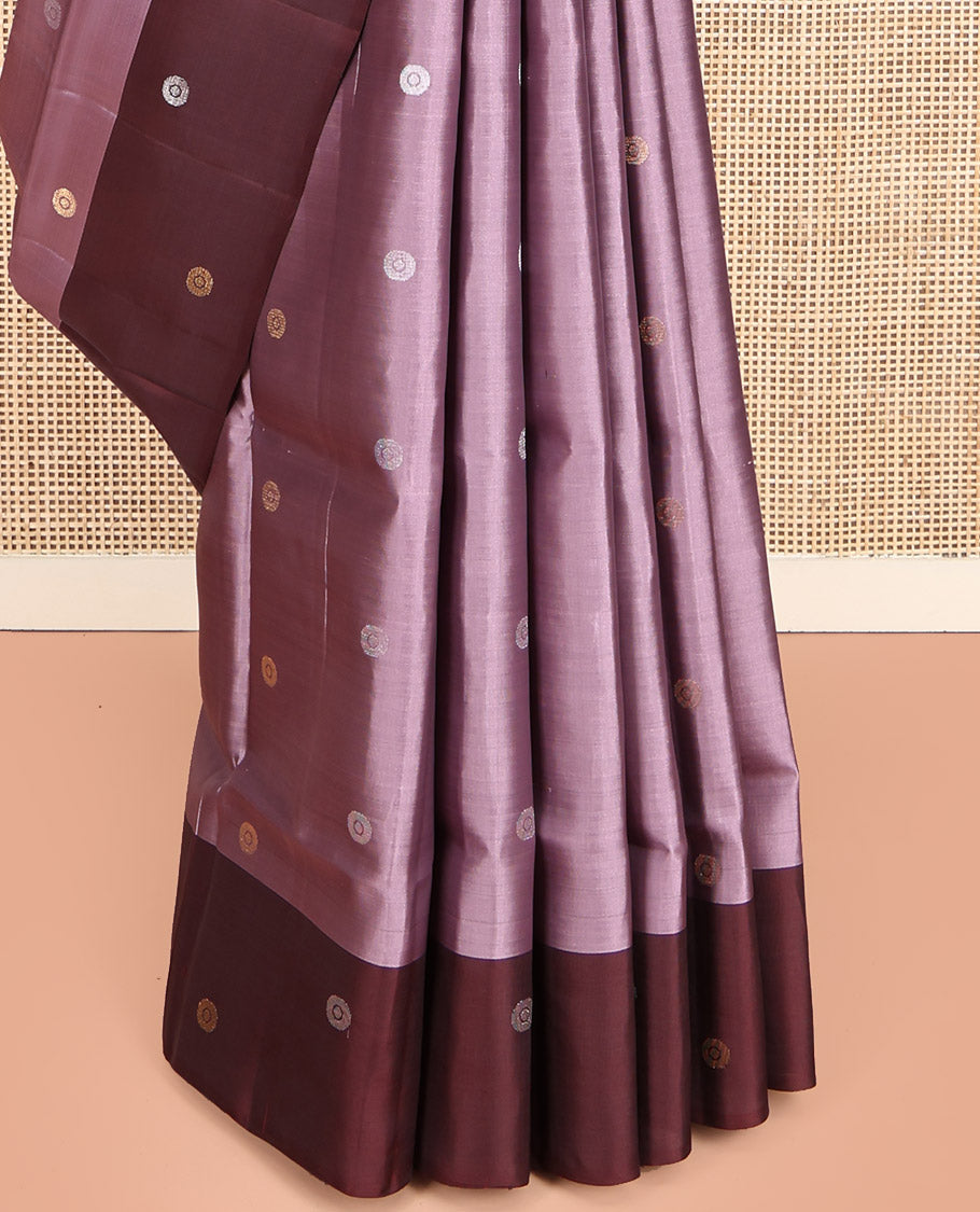 Purple Mayuri Lite Silk Mix Saree, Detailed with Zari Buttas, Complemented by Contrast Zari Buttas Border, Intricate Pallu, and a Contrast Blouse