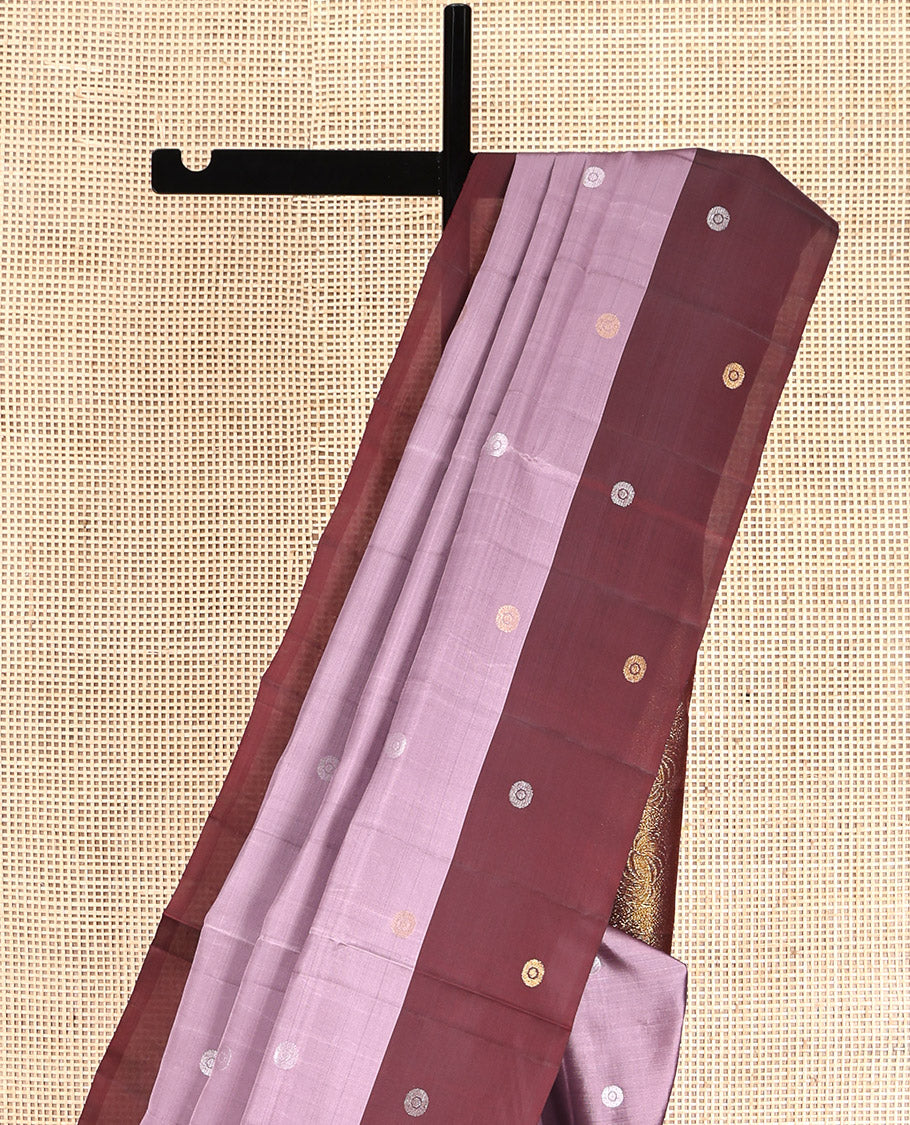 Purple Mayuri Lite Silk Mix Saree, Detailed with Zari Buttas, Complemented by Contrast Zari Buttas Border, Intricate Pallu, and a Contrast Blouse