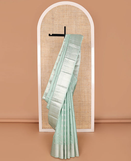 Mint green buttas silk saree with self intricate zari design border & jaal design pallu