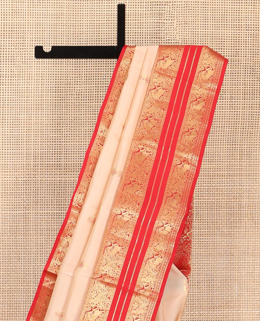 Sandal Vasundhara Silk Saree, Graced with Zari Meena Buttas All Over Its Body, Complemented by a Contrast Border of Diamond, Mayil, and Kuthirai Designs, Grand Jaal Pallu, and Paired with a Contrast Blouse