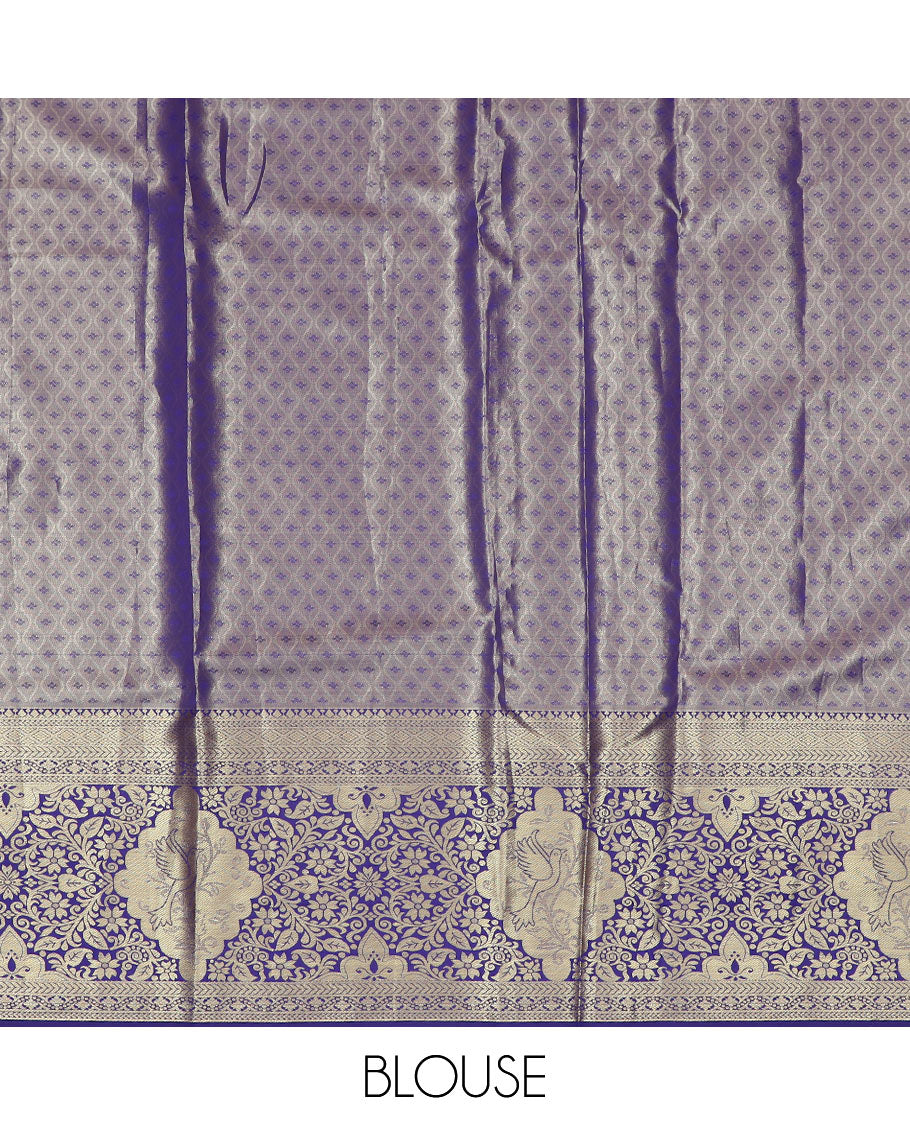 Pink Mughal-style jacquard art-silk half-saree, contrast traditional zari bordered skirt, jacquard blouse, and a paisley design dhavani