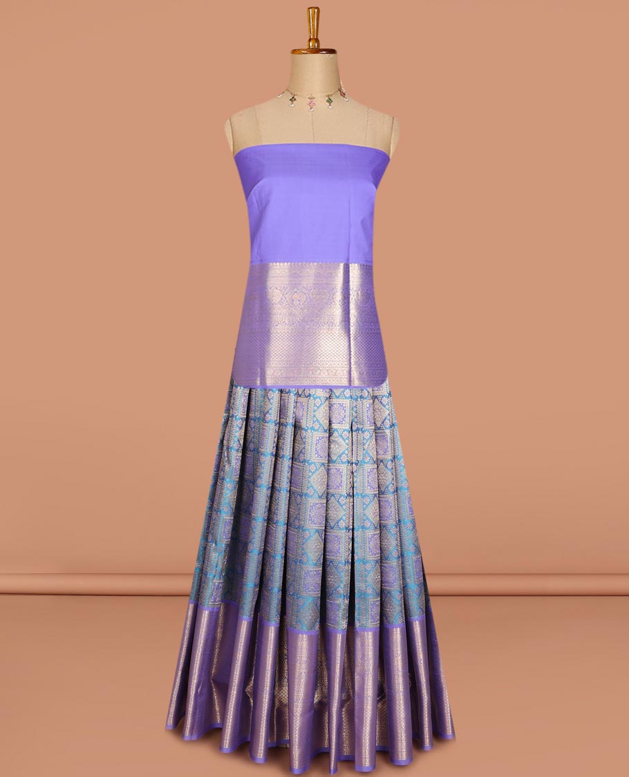 Blue jacquard pure-mix half saree,contrast zari design dhavani,border & blouse of thilakam,cross kamalam,kodi visiry,jaal